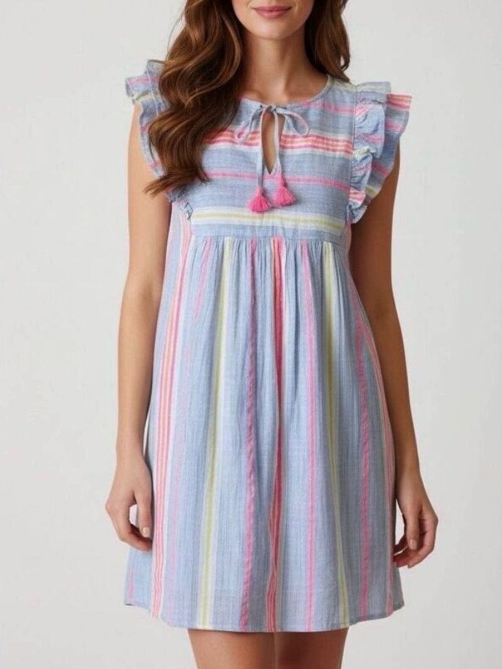 Vineyard Vines Ruffle Cap Sleeve Neon Stripe Tunic Dress